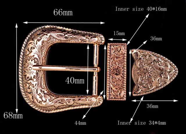 Gold Western Floral Engraved Cowboy Leather Belt Buckle Three Piece Set 1-1/2" 2