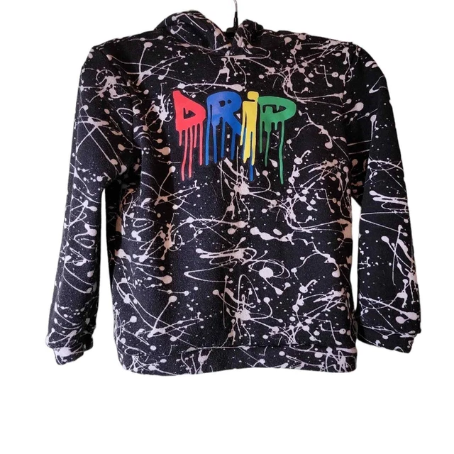Drip Hoodie Sweatshirt Boys Fleece Hooded Black White 8