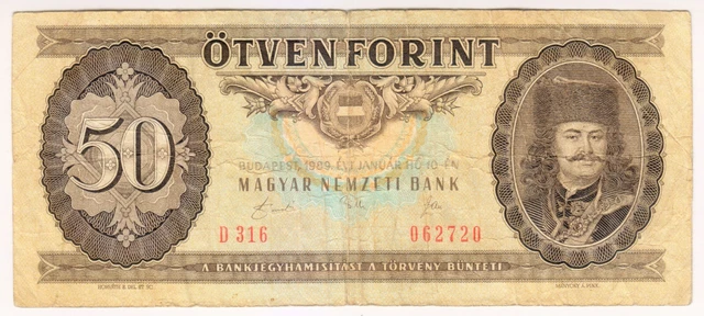 1989 Hungary 50 Forint 062720 Paper Money Banknotes Currency