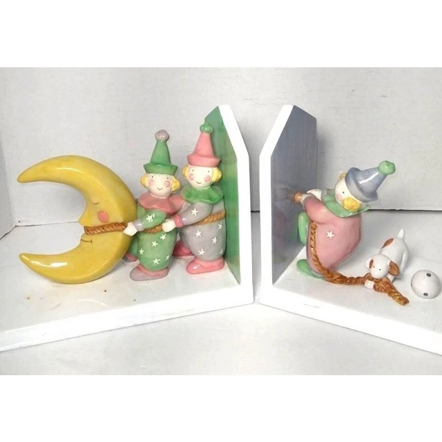 Charpente Kathy Orr Clowns Puppy Lasso the Moon Bookends Set - Nursery Playroom