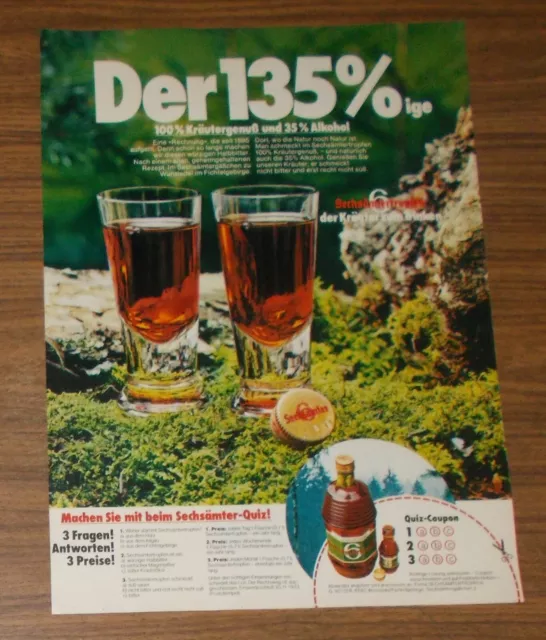 Seltene Werbung SECHSÄMTERTROPFEN Kräuterlikör - Der 135%ige 1973