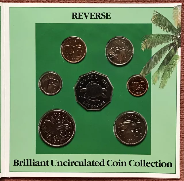 Tuvalu 1985 BUNC Coin Collection Set: 1 Cent ~ $1 Dollar Info Folder Royal Mint