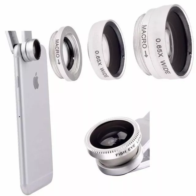 3 in 1 Fish eye Wide Angle Macro Clip On Camera Lens Zoom for iPhone 7 8 6S 5 SE