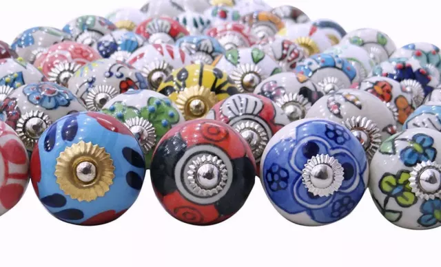 10 Pcs Lot Ceramic Door Knobs Kitchen Multi Color Pull Furniture Cabinet Drawer