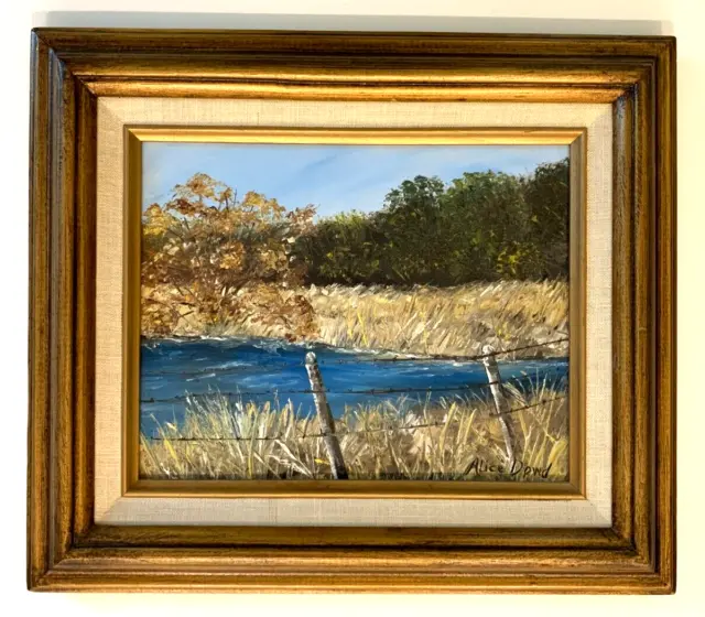ORIGINAL PAINTING Alice Dowd River with Barbed Wire Fence and Trees