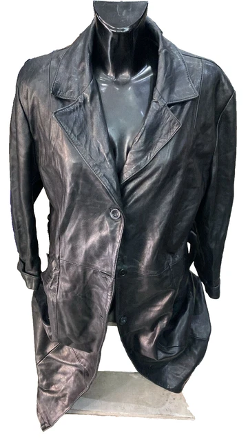 VESTE EN CUIR VÉRITABLE FEMME NOIR - TAILLE 44 - OCCASION TRÈS BON ÉTAT - STYLE VINTAGE