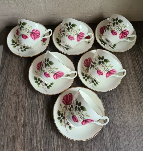 Vintage Set 6 Royal Ascot Cups And Saucers Bone China Tea Set