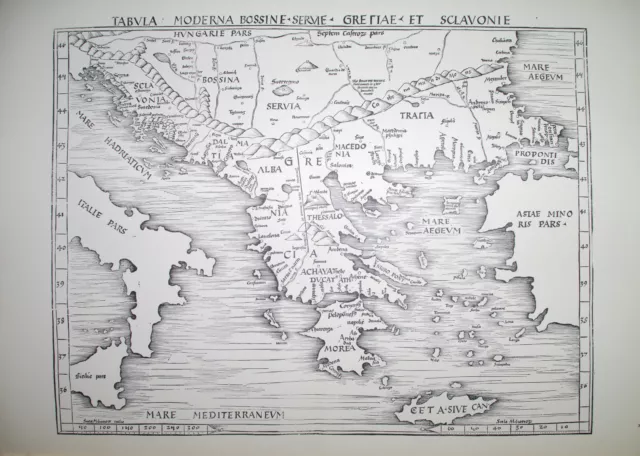 PTOLEMY LG VINTAGE MAP "MODERN" BALKANS, 1520 (1970's FACSIMILE) IMAGE 55.5x43cm