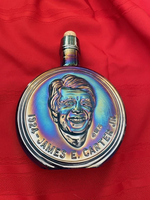 Jimmy CARTER Blue Carnival Glass Decanter Vintage Wheaton Village 1976 1st Edn