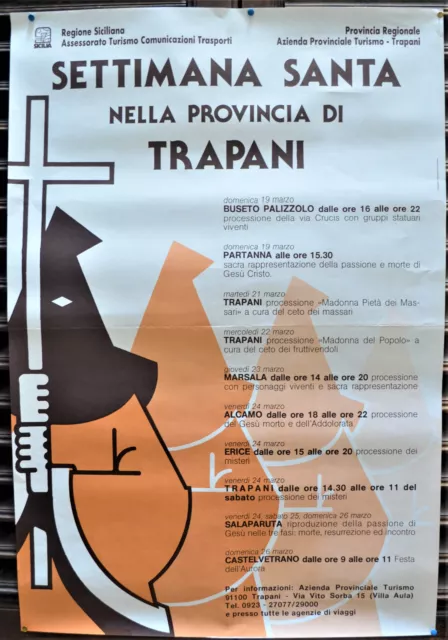 Manifesto Pubblicitario Originale Settimana Santa Provincia Trapani Anni 80