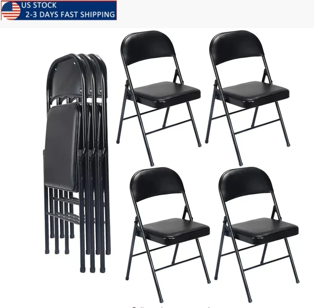 Vinyl Folding Chair (4 Pack), Black