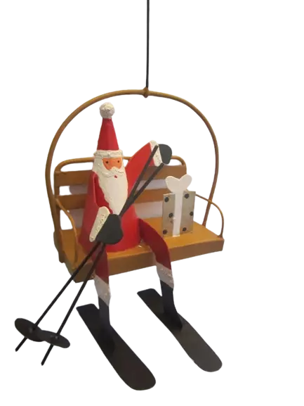 Shoeless Joe Metal Santa on a Chair Lift Christmas Tree Decoration with Twine