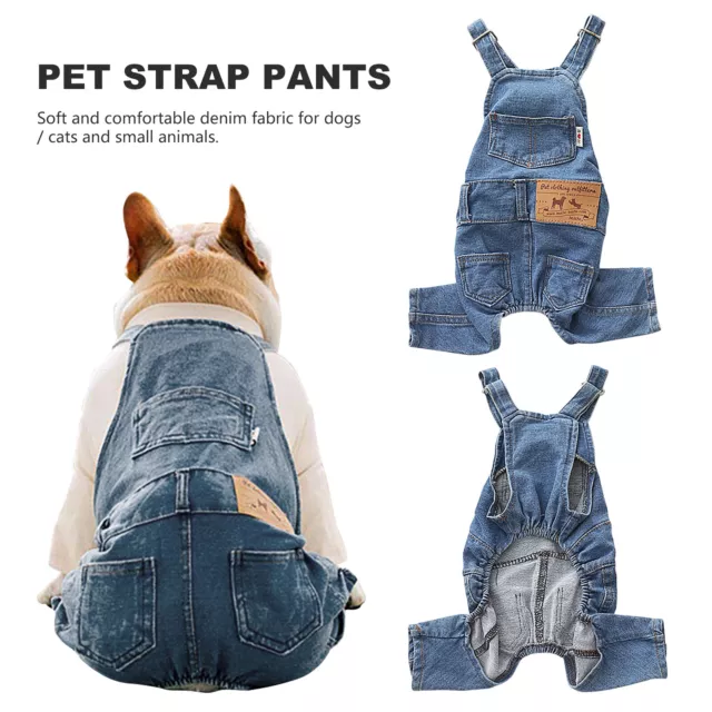 Dog Denim Jumpsuit Fashion Pet Pants Apparel for Small Medium Dogs and Cats DE 2