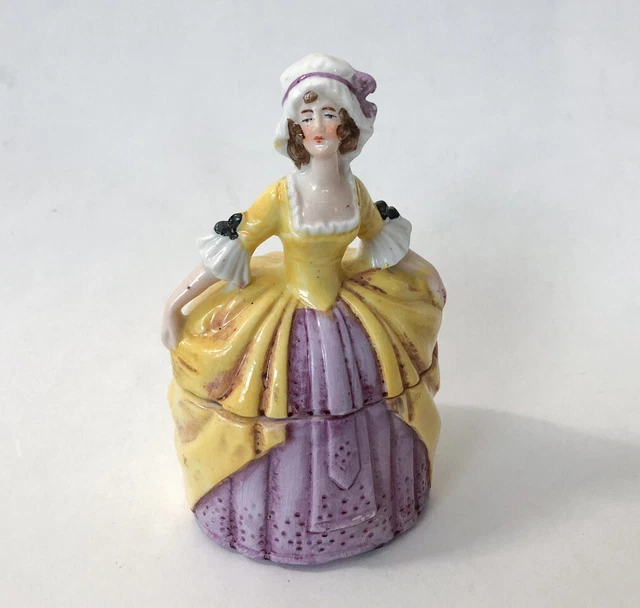 LADY POWDER BOX Vanity Dresser Jar Victorian Woman Figurine Porcelain