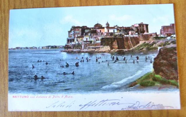 Cartolina Nettuno Con Distanza Di Porto D'anzio Rara Viaggiata 1904 Subalpina Qq