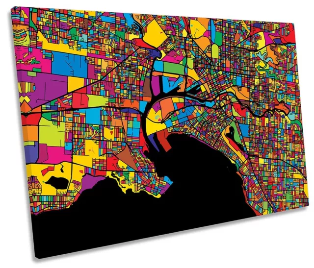 Melbourne City Modern Map Picture SINGLE CANVAS WALL ART Print Multi-Coloured