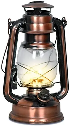 Eaxus® Lanterne 15 LED en cuivre au design de lampe à huile - Belle décoration d