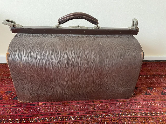 große Arzttasche Arzt Koffer Doctor's Bag Reisetasche Leder 1950-1960 Ger Jahre