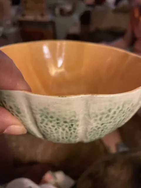 Vintage Knobler Japan Ceramic Majolica Art Pottery 2 Cantaloupe Bowl Fruit Dish