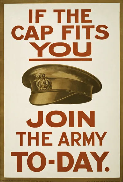 W89 Vintage WWI British If The Cap Fits Enlist Join Army War Poster WW1 A4