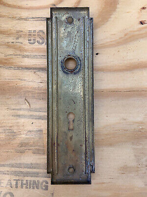 Vintage Metal Art Deco Door Knob Skeleton Key Hole Back Plate Restore 3
