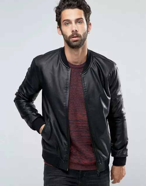 Black Bomber Leather Jacket Men Pure Lambskin Size S M L XL XXL 3XL Custom Made