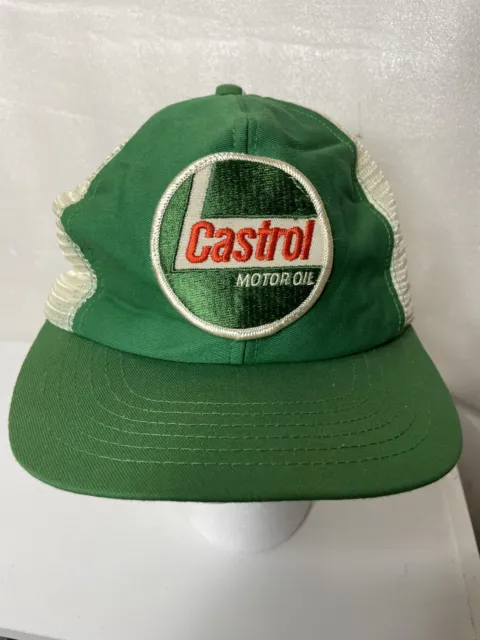 Vintage Castrol Motor Oil Trucker Hat Cap Mesh Snapback USA Made Patch Old