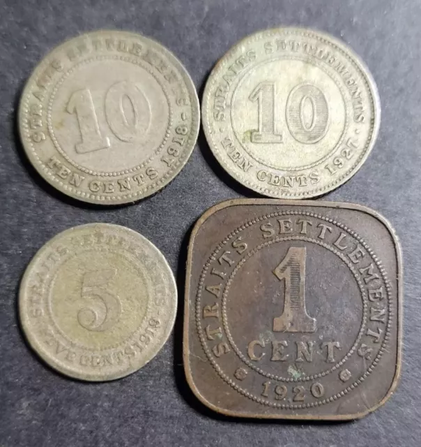 Straits Settlements 1, 5, 10 cents Coin