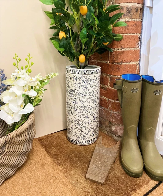 Blue And White Ditsy Print Umbrella Stand Or Large Flower Vase