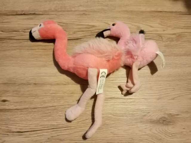 lot de 2 peluche doudou flamand rose 26 et 16 cm tbe