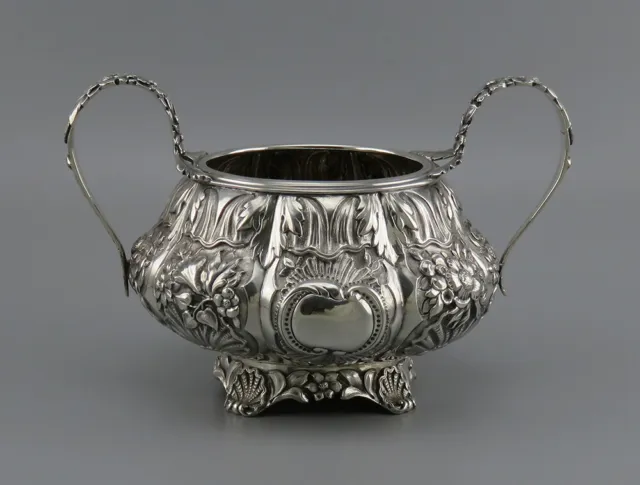 Antique 1832 English Georgian Sterling Silver Repousse Double Handle Bowl