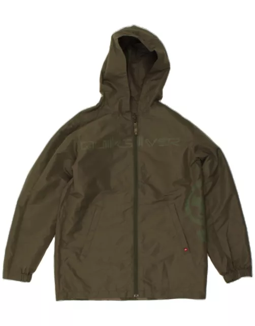 QUIKSILVER Boys Hooded Reversible Rain Jacket 13-14 Years Khaki Polyester AE07