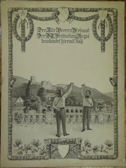 Studentenverbindung Rugia, Tuschezeichnung, 1909, Mensur, Burschenschaft
