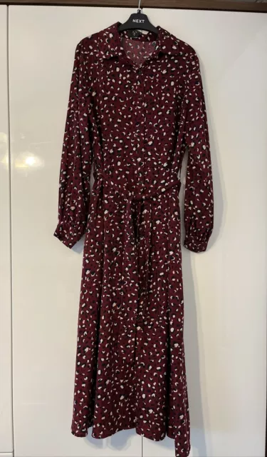 AX Paris Burgundy Leopard Maxi Shirt Dress Size 14 Worn Once Excellent Cond