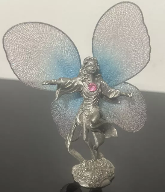 Gallo Pewter Fairy Figure 3.5 Inch Pink Gem Stone Colorful Wings 1994 Rare