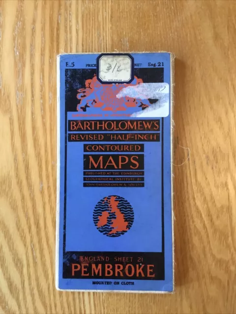 1937 Bartholomew’s Half Inch Contoured Cloth Map 21 Pembroke (incl Fishguard )