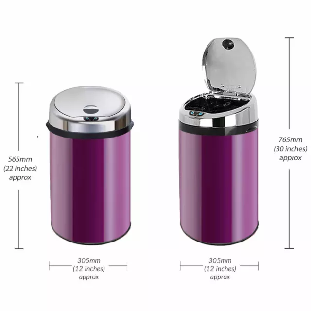 Inmotion 30L Purple Stainless Steel Auto Sensor Kitchen Waste Dust Bin 3