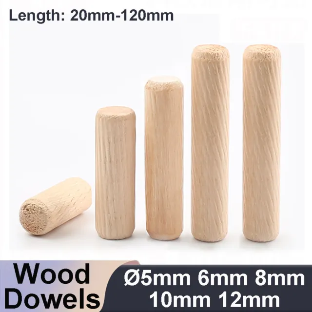 Wooden Dowels Chamfered Fluted Pin Wood Dowels Ø5mm 6mm 8mm 10mm 12mm