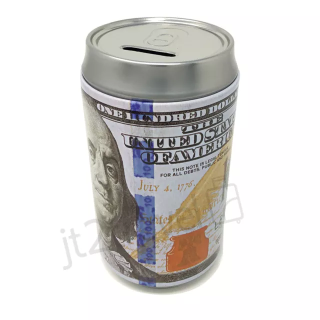 Tin Money Piggy Bank Can Savings 7.5" Franklin Coin Jar Saver Great For Kids!