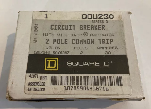 NEW SQUARE D 30 AMP CIRCUIT BREAKER 2 POLE 120/240 VAC QOU230 Common Trip