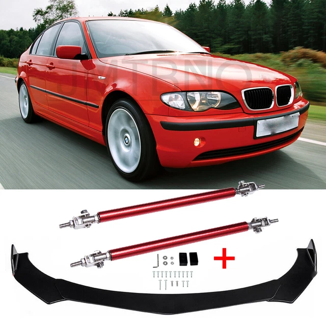 Front Bumper Lip Splitter + 2X Strut Rods For 3 Series E46 E90 E91 E92 F30 F31