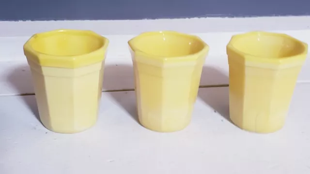 SET OF 3 Akro Agate Octagonal Pale Yellow Slag Glass Childs Tumblers