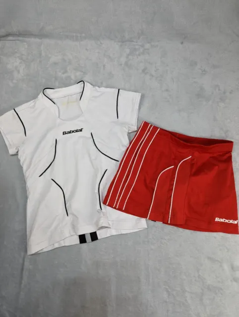 Pacchetto maglietta bianca abito da tennis ragazze Babolat età 12 anni scorciatoia rossa