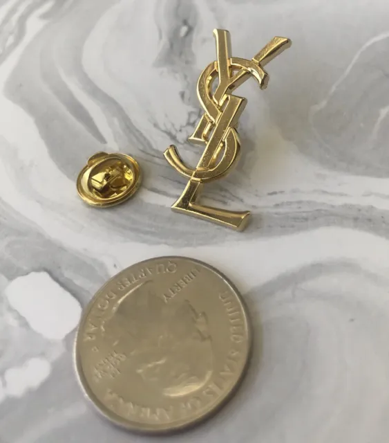 YVES SAINT LAURENT YSL Vintage 1990's sized Pin Brooch Gold Tone Golden ...