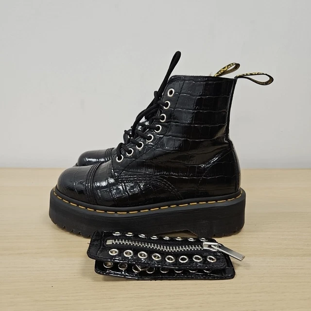 Patent Croc Sinclair Zip Boots Black Croc Emboss Leather Black