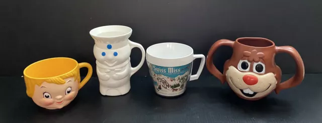 4 Vintage Promotional MUGS Swiss Miss Cocoa  Doughboy Nestles Bunny Campbell Kid