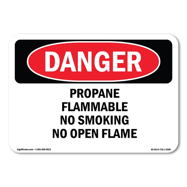 PROPANE INFLAMMABLE NON-FUMEUR pas flamme nue panneau de danger ANSI
