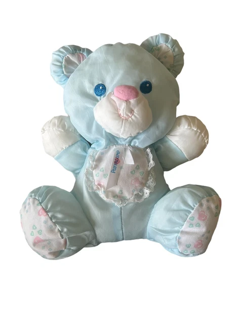 Fisher-Price Puffalump Blue Rattle Teddy Bear Baby 1994 Vintage 10"