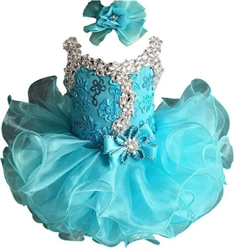 G037B Stunning Crystals Baby Kids Toddler Girl Formal Pageant Dress 18-24 Months
