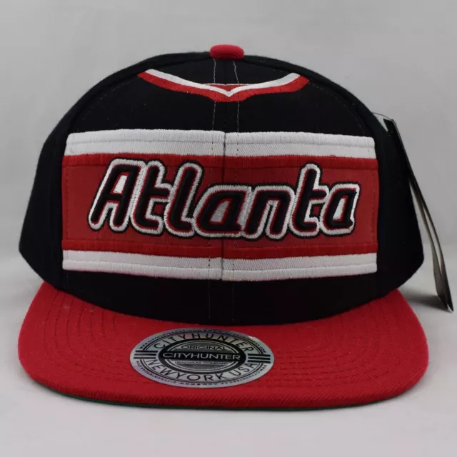 Casquette chapeau snapback rétro brodée noire et rouge City Hunter Atlanta